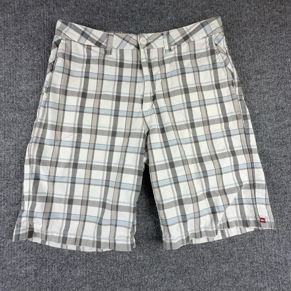 Quiksilver Shorts Mens 33 White Gray Plaid Bermuda Cotton Flat Front G104132